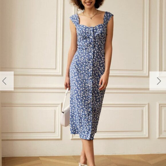RIHOAS The Single-breasted Floral Midi Dress 3 - Picture 1 of 9
